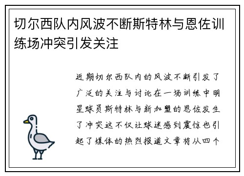 切尔西队内风波不断斯特林与恩佐训练场冲突引发关注