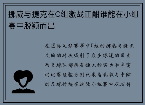 挪威与捷克在C组激战正酣谁能在小组赛中脱颖而出